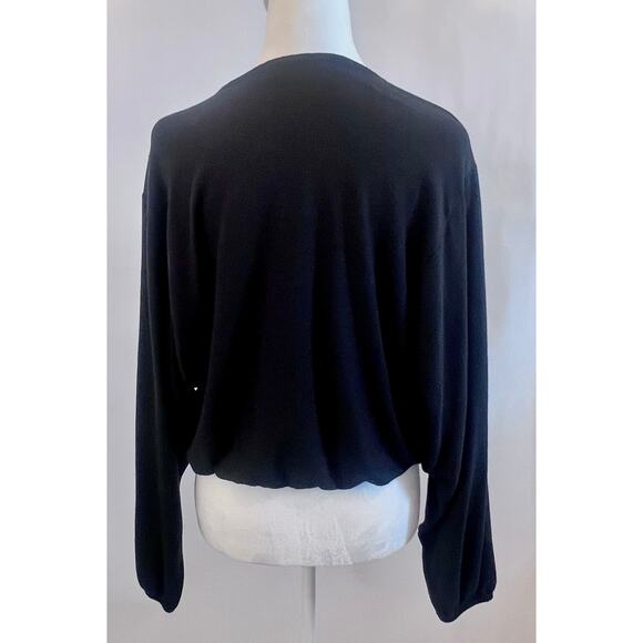 BEYOND YOGA WOMENS CROPPED LONG SLEEVE WRAP FRONT TOP BLACK SIZE MEDIUM - Picture 6 of 13